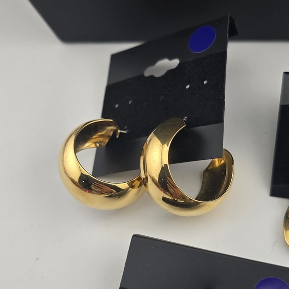 Set of 3 Gold Tone Earrings – Hoops, Chain Dangles & Geometric Studs - Picture 4 of 4